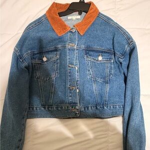 Denim Jacket with Orange Collar